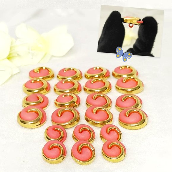 Set of 22 Round Button 3D SPIRAL Swirl Pink Resin Faux Gold Metal Pink Shank - Picture 2 of 12